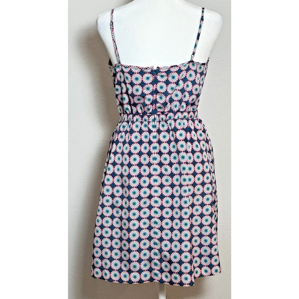 J Crew Print Seaside Pink Blue‎ Spaghetti Strap Cocktail Party Dress Size (2)